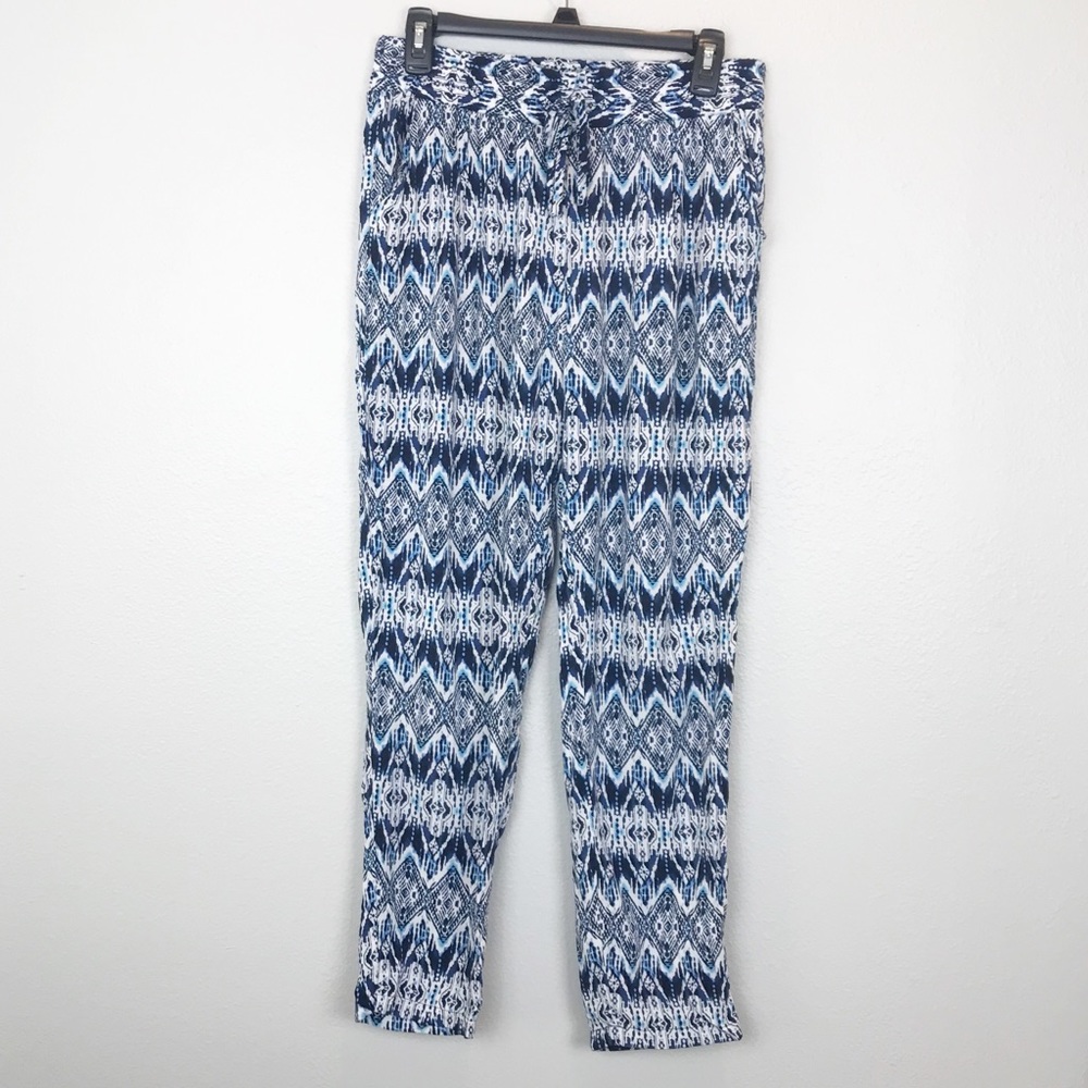 Joe B Blue & White Tribal Print Jogger Style Pants